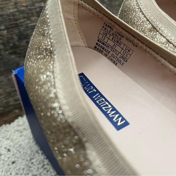 Stuart Weitzman Chain Bow Glitter Ballet Flats - Pale Gold - Size 13 - Picture 5 of 11